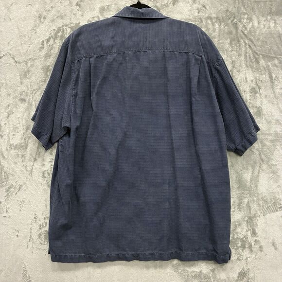 Tommy Bahama Mens XL Loop Collar Hawaiian Blue Embroidered Shirt Camp Silk - Picture 6 of 7